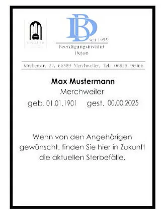 Max Mustermann Anzeige als Platzhalter