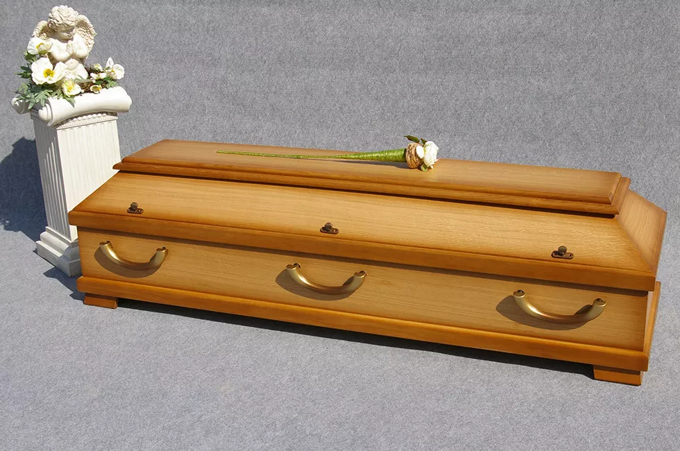 Sarg Kiefer Eiche mit goldenen Griffen